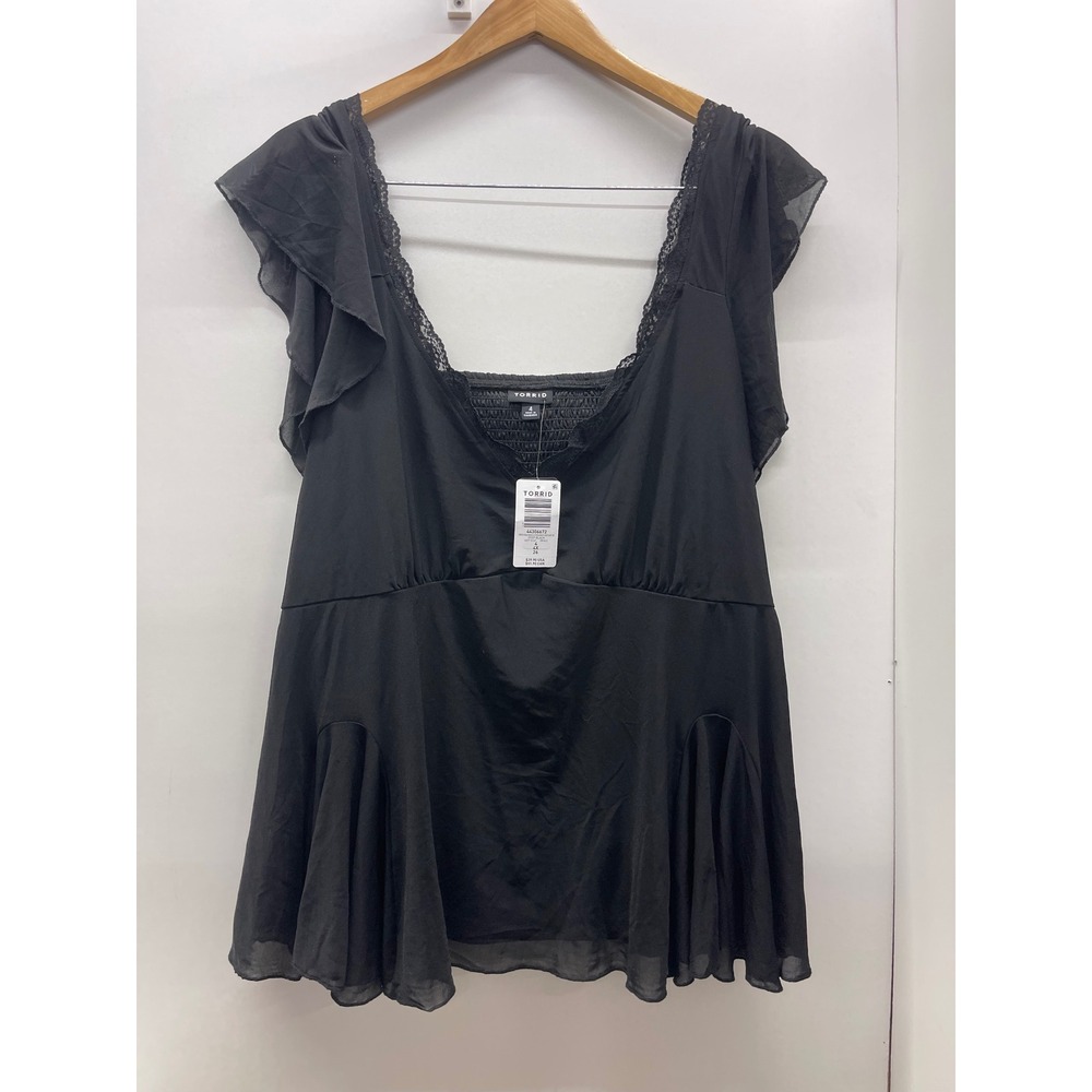 Torrid Black Stretch Mesh Flutter Sleeve Fit and Flare Top 4 4X 44306672